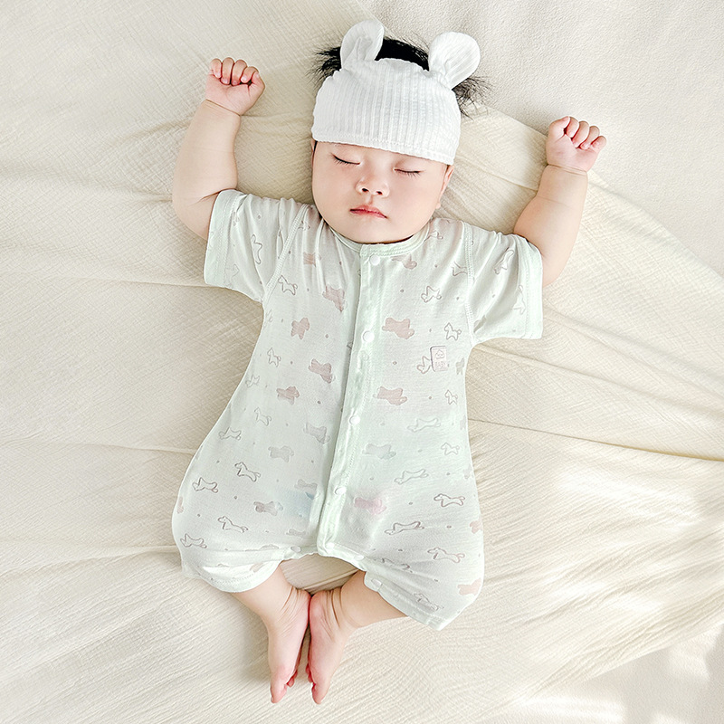 Ropa de bebé de una pieza, ropa de verano para recién nacidos, pijamas de manga corta para hombres y mujeres, mampara delgada con aire acondicionado, ropa de verano para bebés