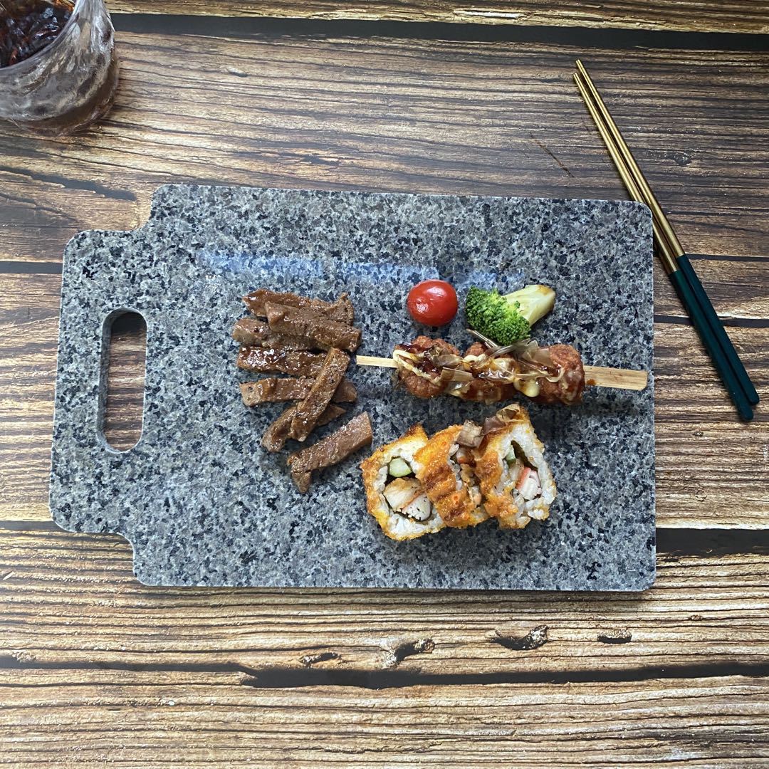 INS lujo luz oro gris bandeja de mármol natural con mango decoraciones fruta Hotel placa sushi japonés