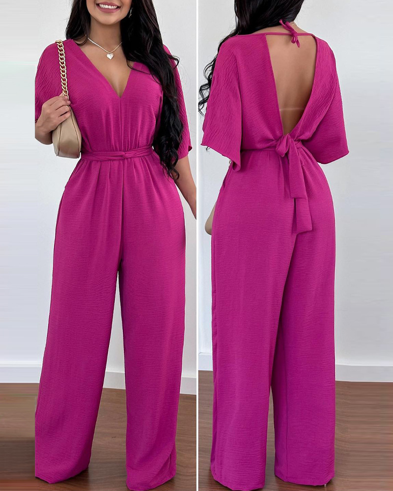 Sexy Solid Color Polyester Jumpsuits display picture 2