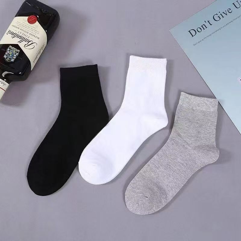 Zhuji Socks メンズソックス 抗菌ボンレスソックス 吸汗消臭 黒と白 グレー 無地 ミッドチューブソックス 卸売在庫あり|undefined