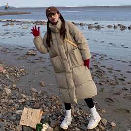 欧货羽绒服外套女冬季2025年新款中长款过膝减龄面包服加厚连帽