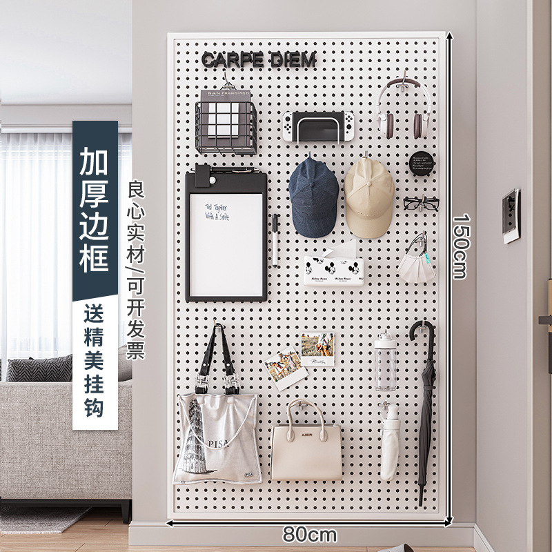 Tablero de agujero redondo, estante de estante de pared, almacenamiento de pantalla de acero inoxidable, herramientas de hardware, pared de tablero colgante universal