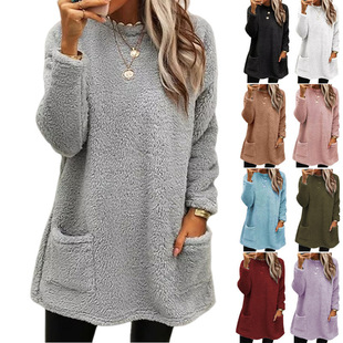 2025 European and American Amazon Independent Station Temu Cross-Border New Women's Clothing Long-Sleeved Flap Pocket Pants Plush Sweatshirt T-Shirt Top