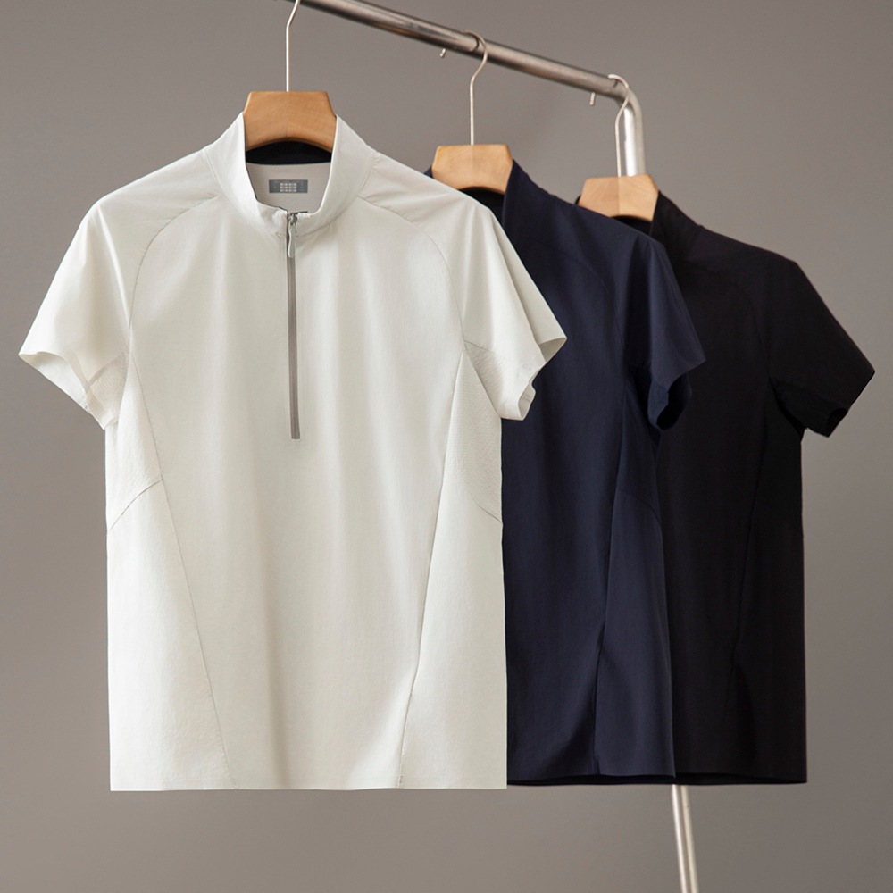 Lightweight and Quick-Drying Racing Hiking Half-Zip Pullover Short-Sleeved Summer Men's Ventilated Mesh Accelerated Sweat-Wicking T-Shirt