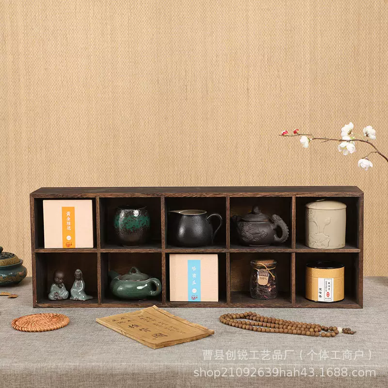 批发实木茶杯架子复古桌面茶具置物架壁挂式收纳多宝阁博古架简约