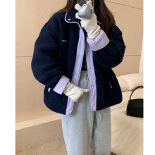 韩国ins冬天新款韩版设计感两面穿羊羔毛夹棉保暖棉衣夹克外套女