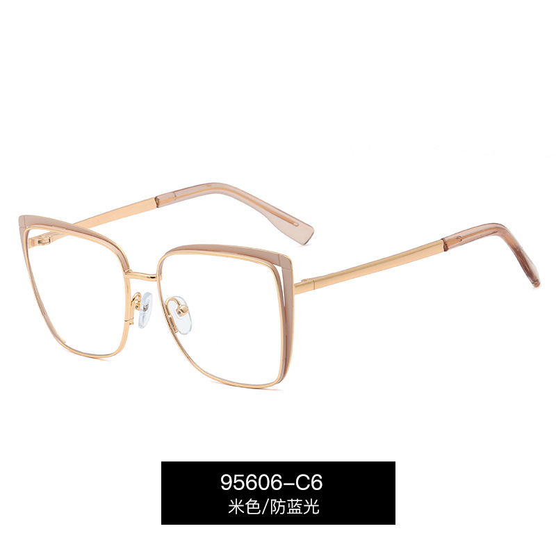 95606 nuevo metal anti-azul gafas de luz estilo europeo y americano gafas lisas transfronterizo marco artístico gafas para las mujeres en stock