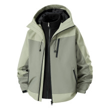 拼色户外三合一冲锋衣男银狐绒连帽夹克男防风防水加绒加厚外套