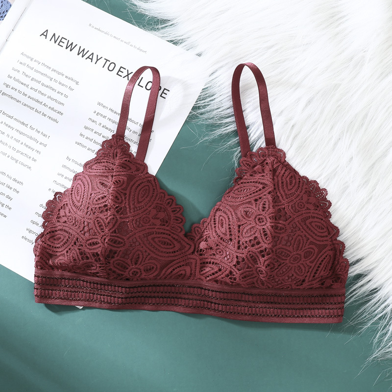 Triángulo francés taza sujetador de las mujeres otoño sexy encaje belleza espalda inalámbrico ropa interior de las mujeres en stock al por mayor image 13