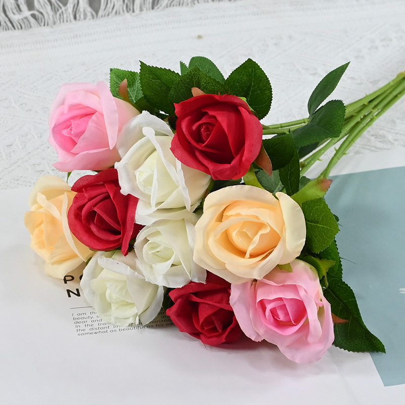 Flores de simulación al por mayor de una sola rosa triangular gran precio decoración de boda flores de decoración del hogar flores flores falsas flores flores falsas