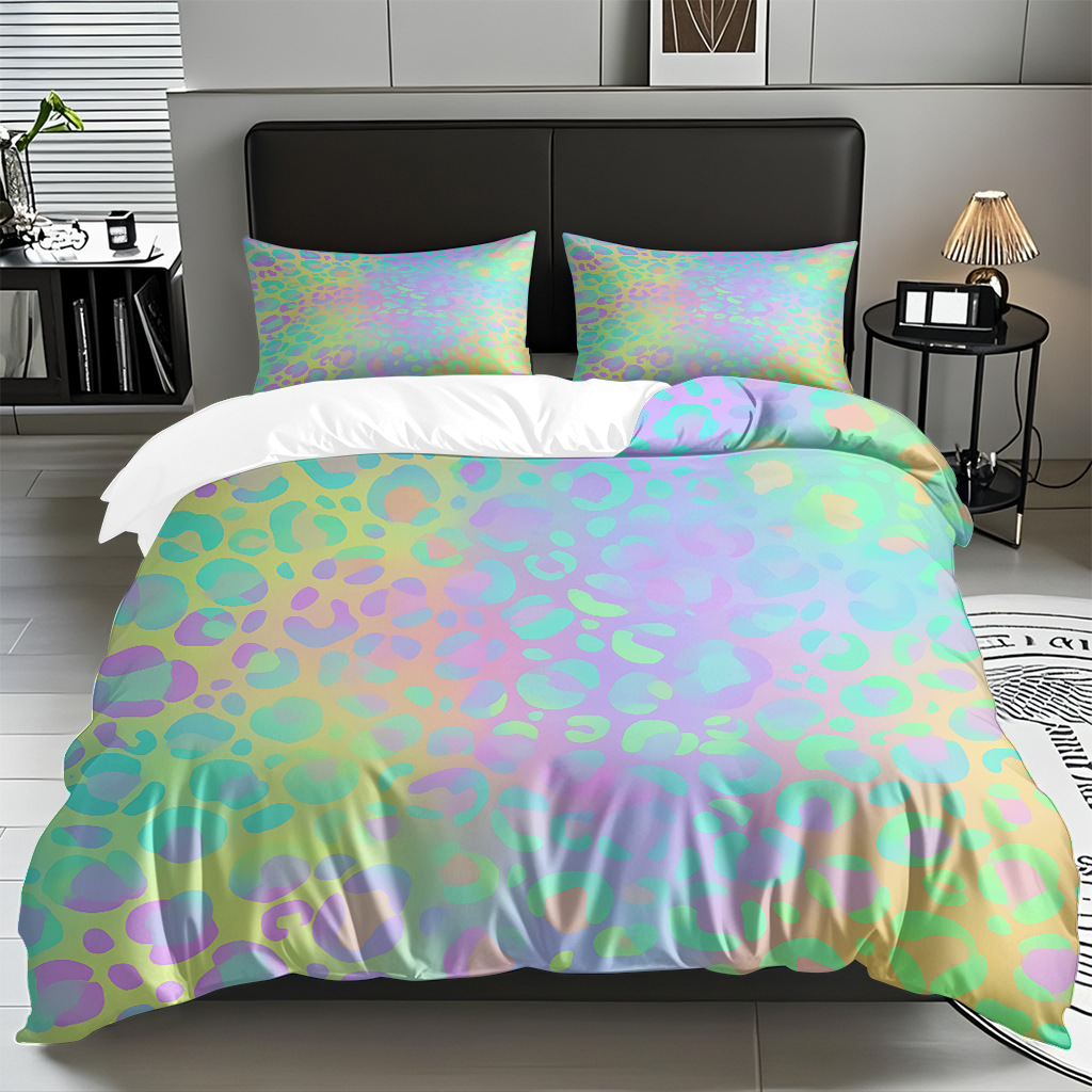 TEMU / JIT comercio exterior textil doméstico transfronterizo impresión digital de leopardo de alta definición colcha de colcha de almohada kit de ropa de cama para hacer dibujos