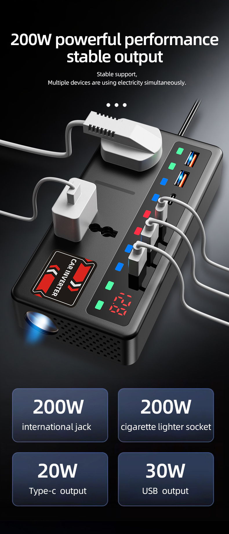 Car Inverter 12V24V to 220V Universal High-Power Mobile Phone Charger Power Converter Cigarette Lighter Socket
