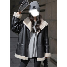 『机车女神』全羊毛大幂幂明星同款皮毛一体外套立翻领中长款2025