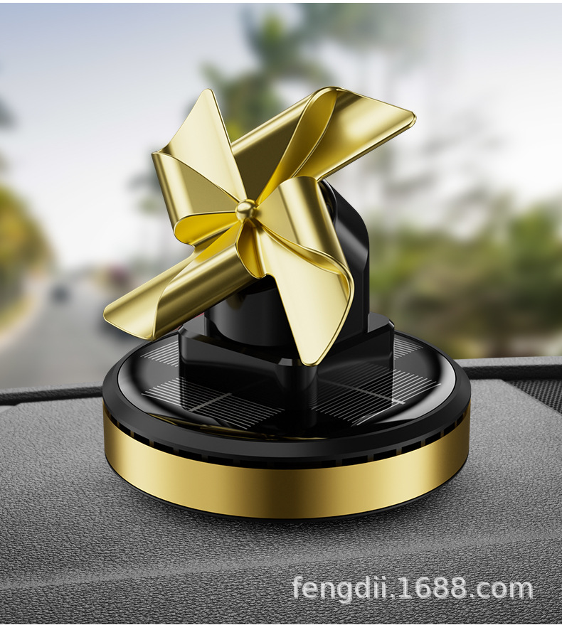 New Four-Leaf Windmill Solar Car Ornaments Car Aromatherapy Car Perfume Center Console High-End Decoration
