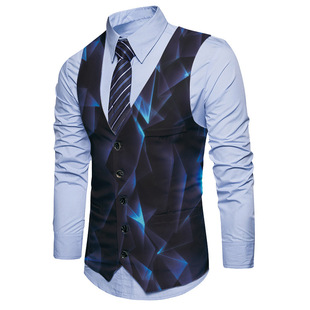 2023 Autumn and Winter New European Size Single Breasted Vest Fashion Fashion Personalized Printed Men's Suit Vest