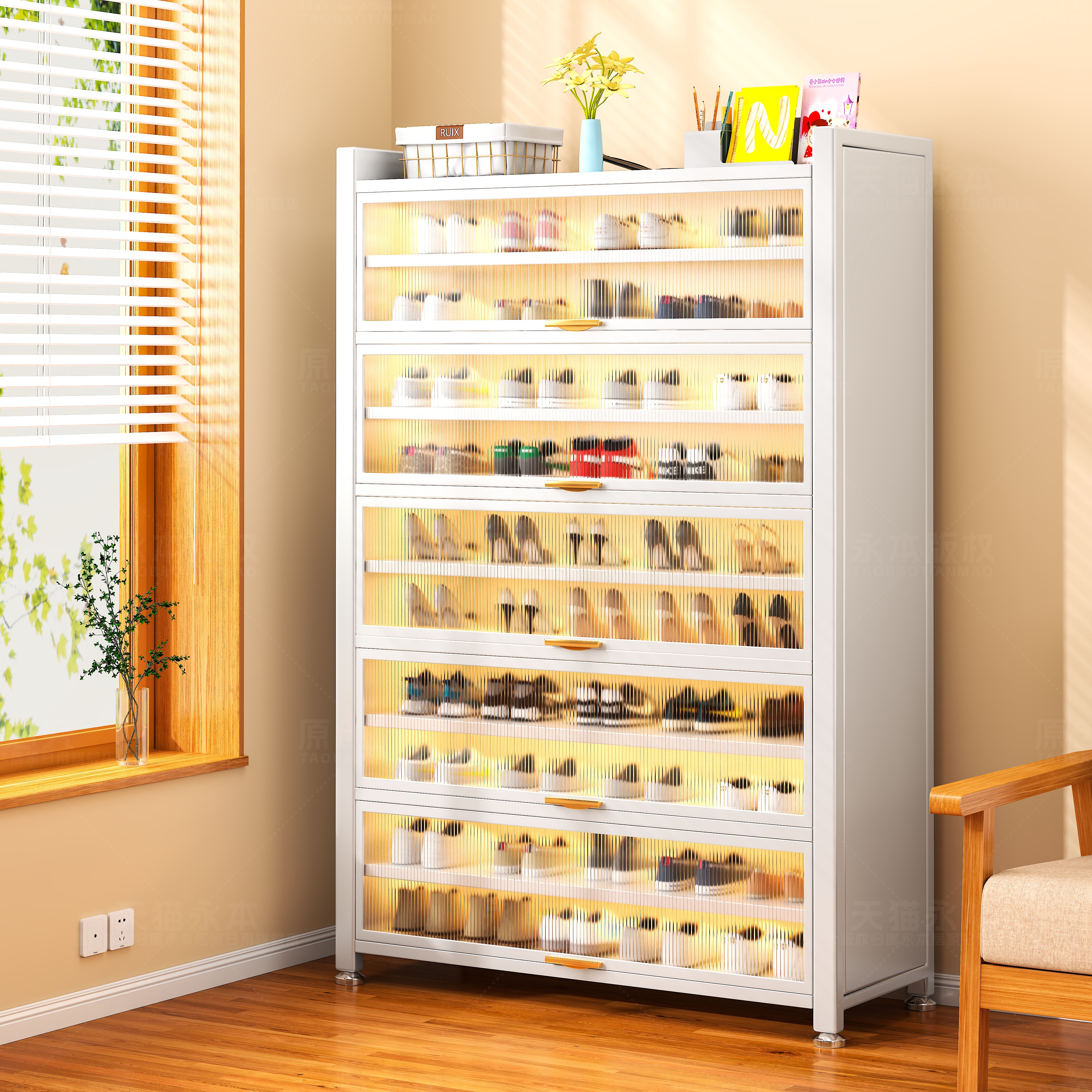 Steel Shoe Cabinet Living Room Entrance Door Large Capacity Storage Cabinet Floor-Standing Integrated Storage Cabinet Children's Shoes Iron Cabinet