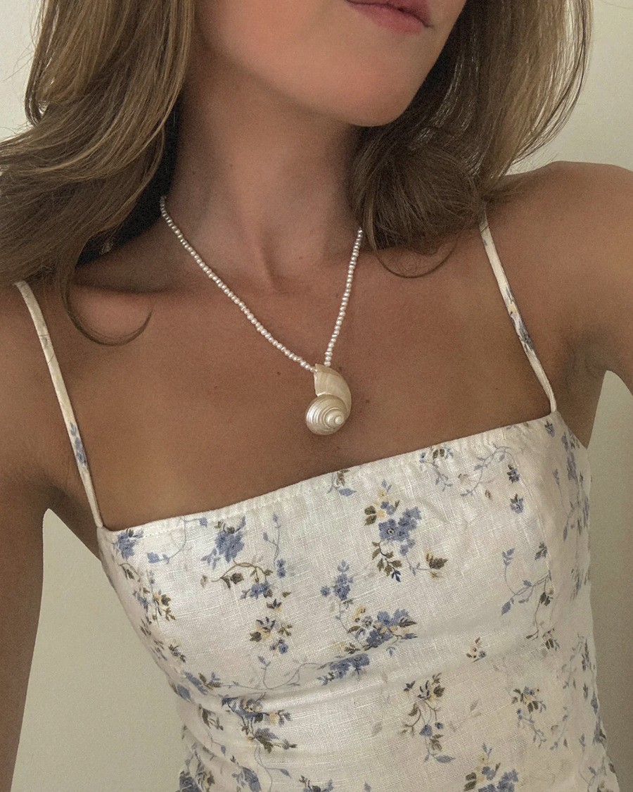 Beach Occasion Conch, Freshwater Pearl, Titanium Steel Material Conch Freshwater Pearl Titanium Steel Beaded Handmade Conch Pendant Necklace