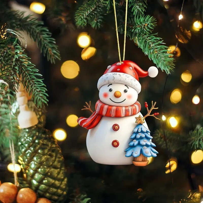 Nuevos productos transfronterizos acrílicos planos lindos dibujos animados de Navidad muñeco de nieve colgantes de automóviles de árbol de Navidad artesanías colgantes