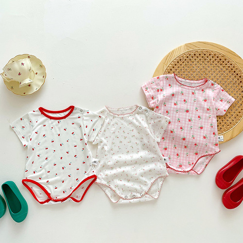 Baby Summer Thin Packing Clothes Newborn Clothes Floral Baby Girl Jumpsuit Summer Hundred Days Knitted Harness