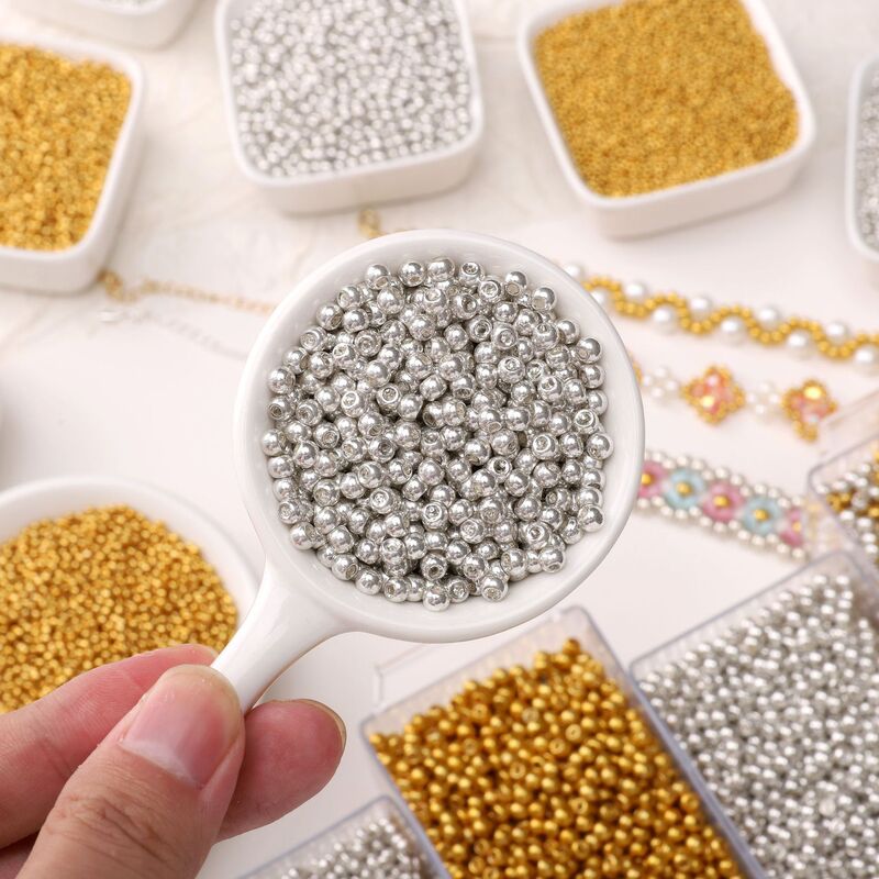 1.5-4mm High-Quality Color-Preserving Glass Rice Beads DIY Handmade Beading Accessories Bracelet Necklace Spacer Beads Small Gold Beads Round Beads