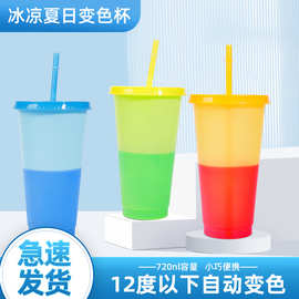 厂家定制20003变色杯夏季新品720mlPP塑料变色杯儿童创意吸管杯