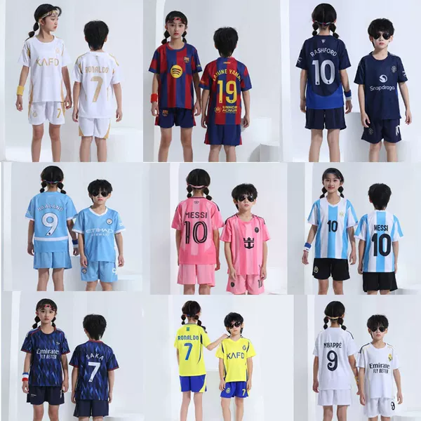 2425 Kidsren's Football Uniform Set Primary School Students Training Team Uniform Jersey Shirt Men's and Women's Short-Sleeved Football Prince Jersey