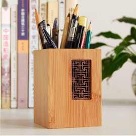 木质笔筒办公室桌面文具学生笔筒竹木飘窗格笔筒学校教师节礼物