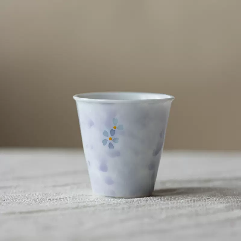 镂空茶杯玲珑小可乐杯陶瓷主人杯手绘花朵品茗杯创意紫色茶具单杯