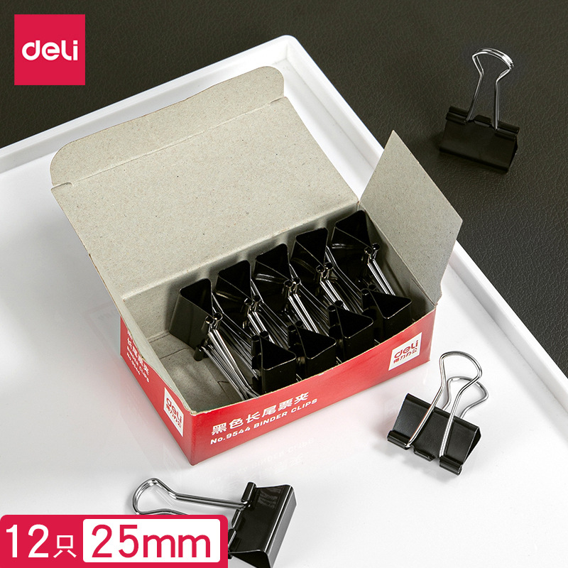 델리 9544 긴 꼬리 클립 25mm 검은 색 지폐 클립 더브 테일 클립 티켓 클립 파일 클립 사무용품