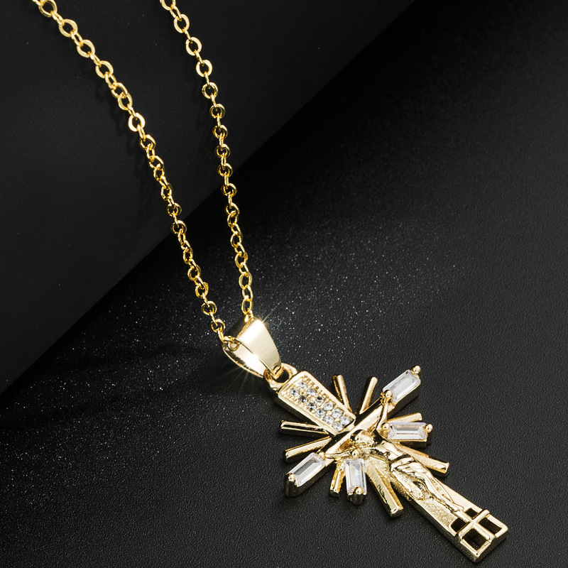 Fashion Cross Copper Zircon Pendant Necklace 1 Piece