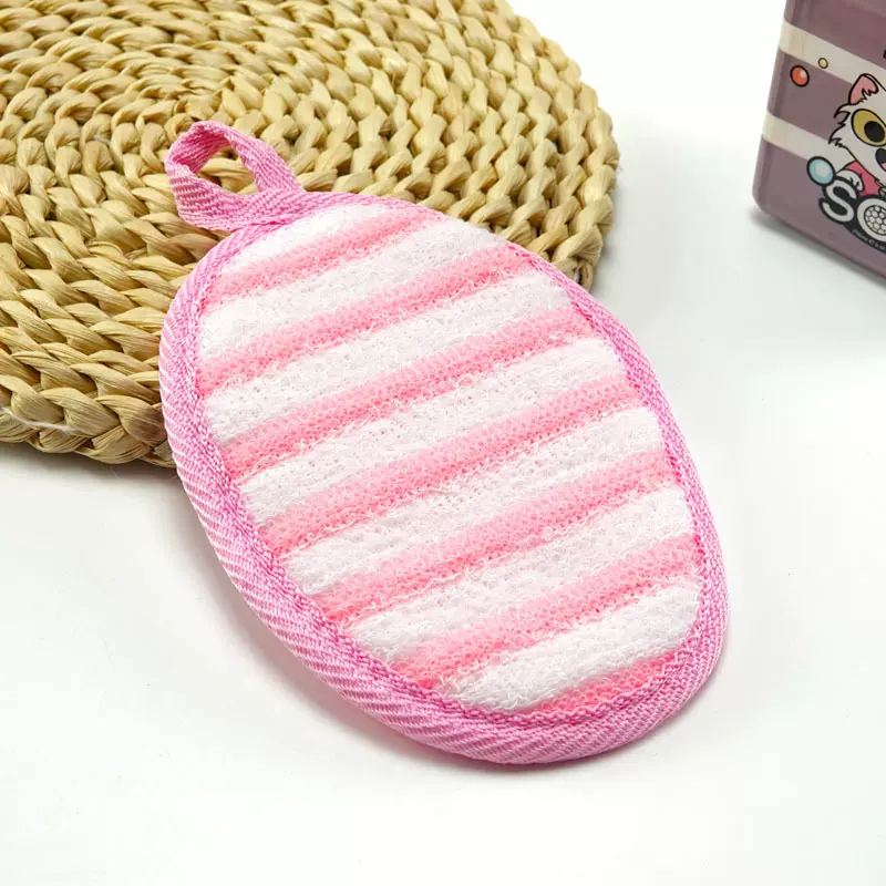 粉色条纹澡巾海绵擦片 条纹澡巾海绵浴擦 点麻棉制沐浴手套沐浴