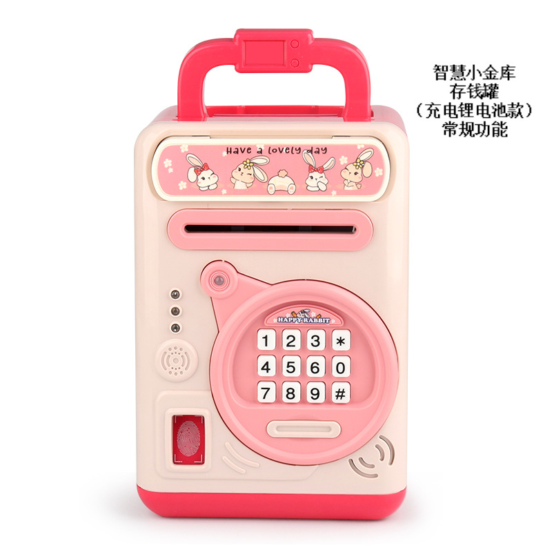 Nuevos niños de ahorro alcancía accesible huella digital contraseña caja dibujos animados sabiduría pequeño tesoro juguete regalo cumpleaños