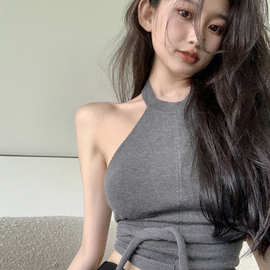 美式性感挂脖系带露背吊带背心夏外穿肚兜式修身显瘦针织抹胸上衣