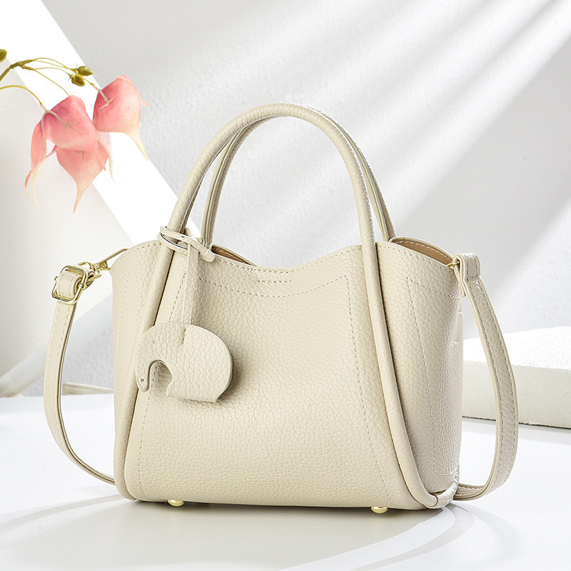 Solid Color Little Elephant Pendant Handbag 2025 New Soft Leather Versatile Women's Shoulder Crossbody Bucket Bag