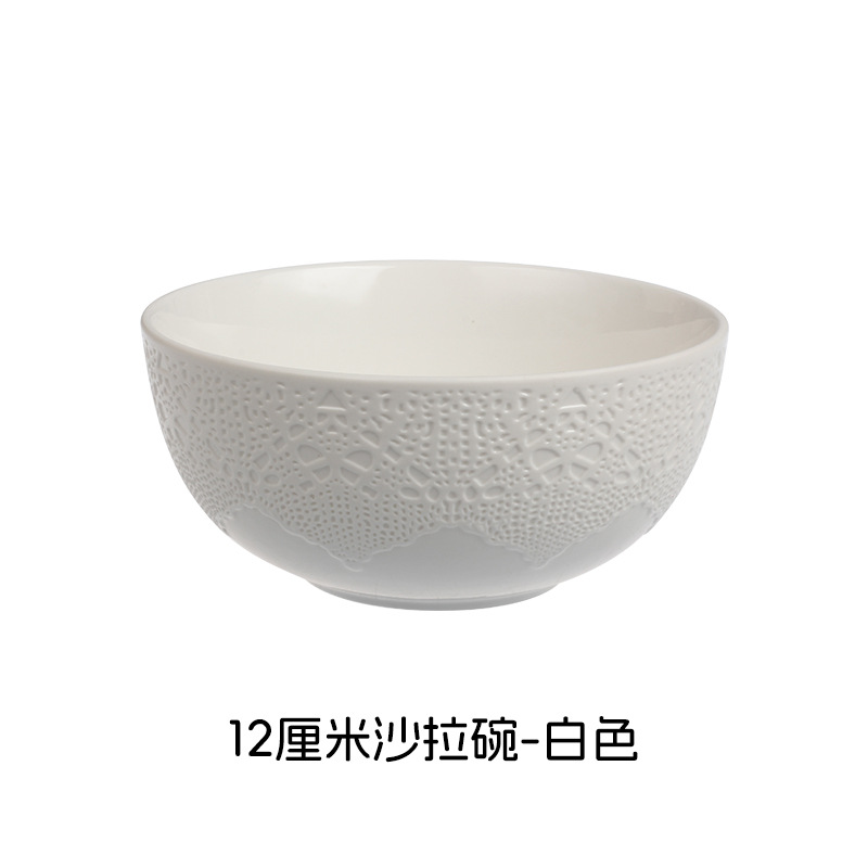 Relieve suave y fácil de limpiar estilo nórdico minimalista elegante romántico encaje cubiertos de cerámica set