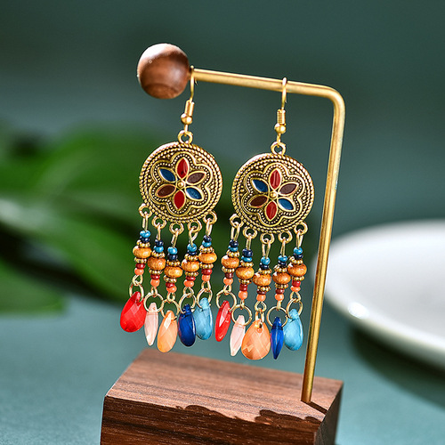 Bohemian style earrings wholesale retro water drop tassel trendy earrings versatile personality temperament ear hooks on behalf of