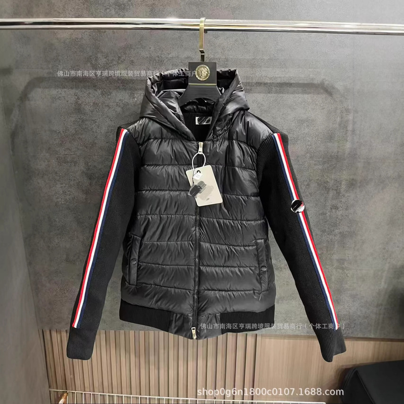 New m Brand Hooded Rainbow Stripe Knit Sleeve Patchwork Leisure Jacket, Warm, Stylish, Slim-Fit, Versatile down Jacket New m Brand Hooded Rainbow Stripe Knit Sleeve Patchwork Leisure Jacket, Warm, Stylish, Slim-Fit, Versatile down Jacket