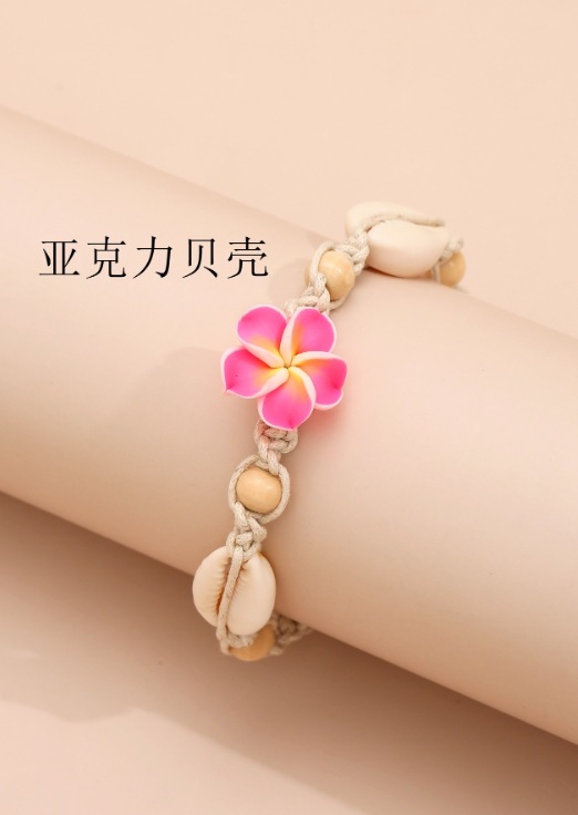 Cruz-frontera tobillera nuevo estilo bohemio Concha anudada a mano de estilo bohemio de La Flor tejida cuerda tobillera al por mayor