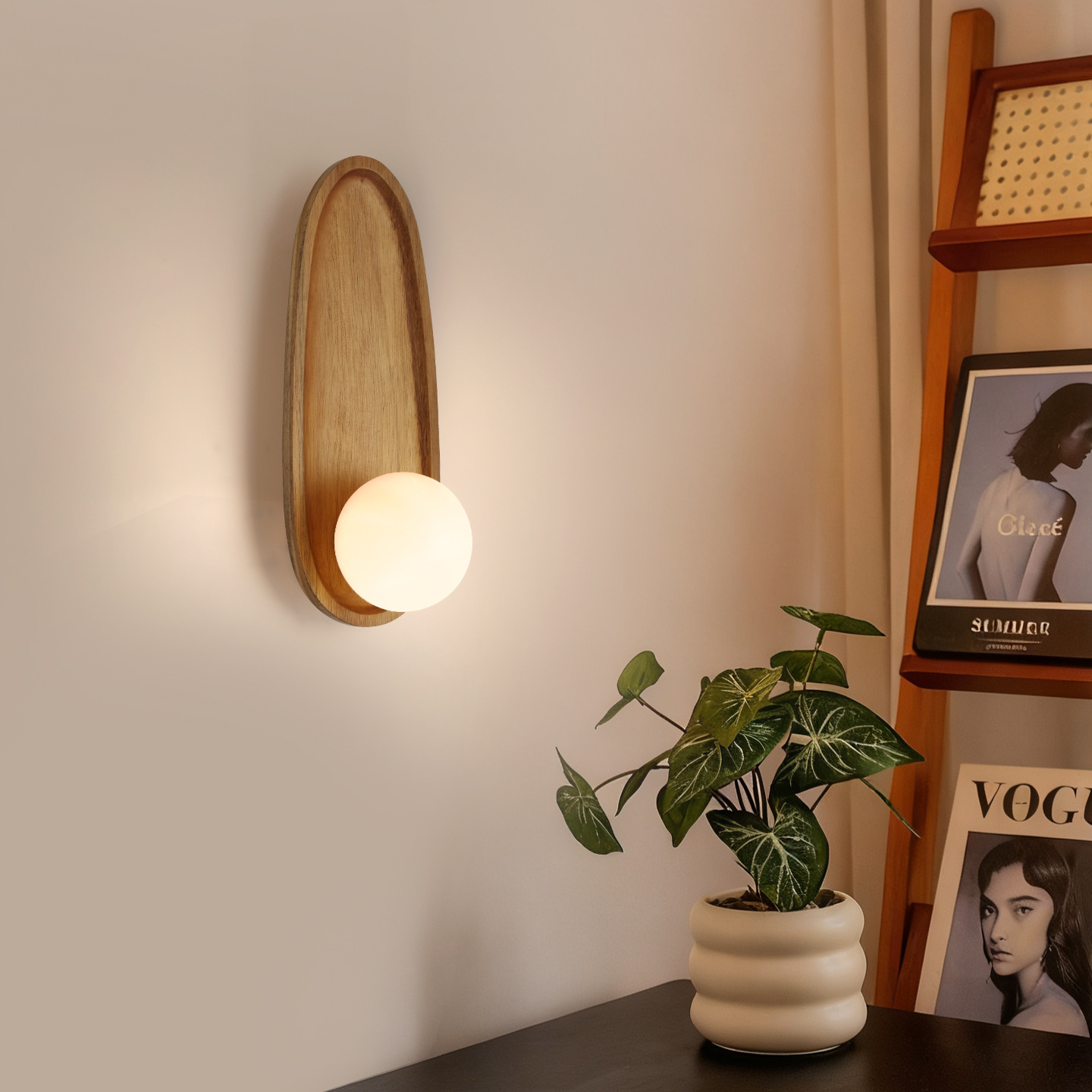 Lámpara de pared de madera sólida de espectro completo para proteger los ojos de estilo antiguo retro de alto nivel corredor de color nuez dormitorio lámpara de cabezal de cama L138
