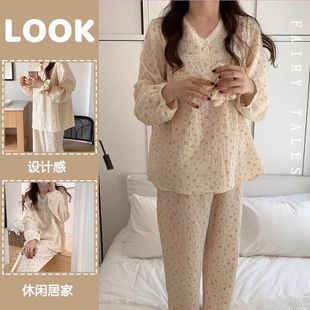 Japanese Style Sweet Floral Summer Pajamas Women's Ins New Arrival Pastoral Girl's Casual Loose Long-Sleeved Home Clothes suit