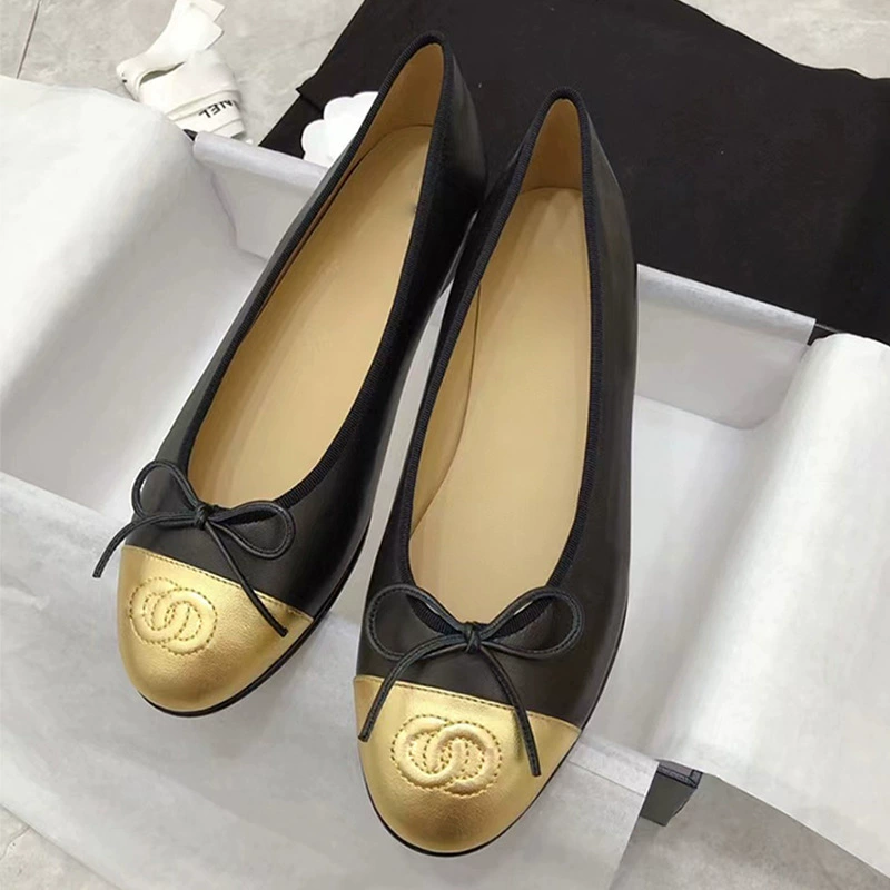 Летняя обувь, балетки с бантом, стиль Chanel, натуральная кожа