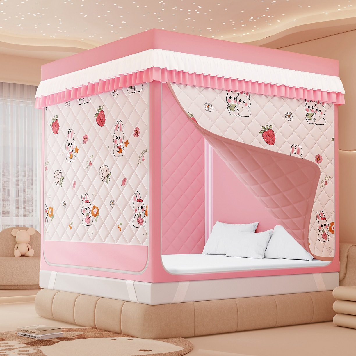 Winter Quilted Warm Blackout Bed Curtain Anti-Fall Mosquito Net Household Baby and Kids Anti-Fall Bed Yurt Bed Tent New