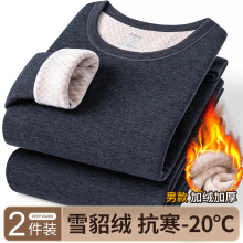 加绒加厚保暖内衣男士中老年秋冬套装女士圆领秋衣秋裤雪貂打底衫