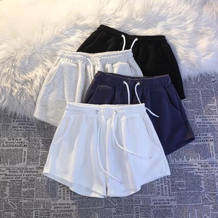 2026 American-style basic sports shorts for women, summer high-waisted drawstring student hot pants, casual sweatpants with elastic waistband