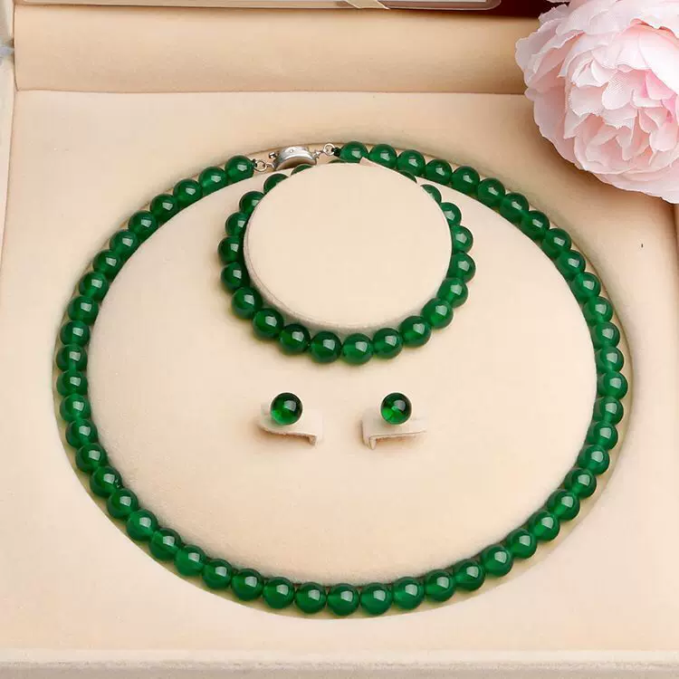 绿玛瑙玉髓项链女母亲节礼物红色玛瑙圆珠链 批发送妈妈节日礼物