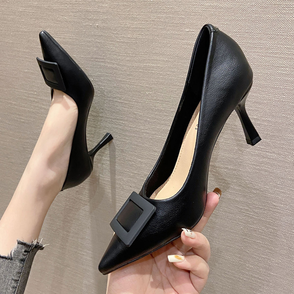 Giày cao gót nữ mũi nhọn phong cách Hàn Quốc, gót vuông 7 cm — Màu mơ 7cm
