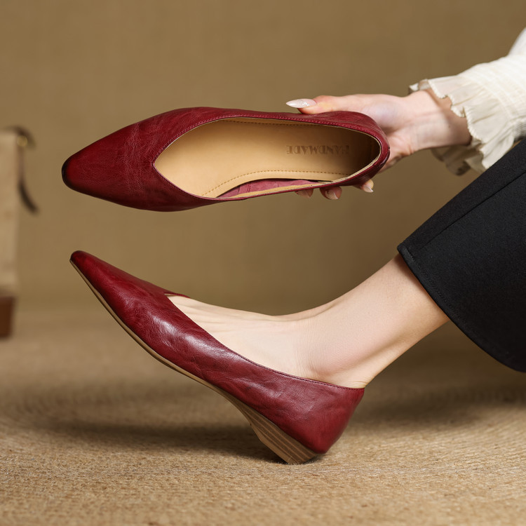 Very soft washed top layer sheepskin ~ Korean style pointed wedge texture commuter flat shoes leather shoes loafers women