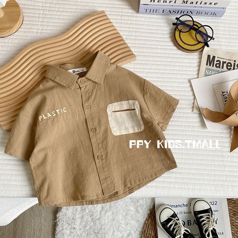 Children's short-sleeved shirt for boys, new summer 2024, stylish thin shirt for little babies, Korean style top.
