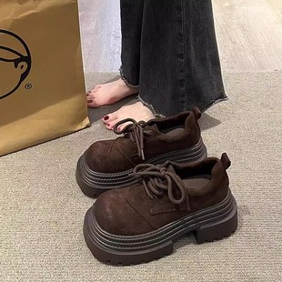 Thick-Soled Lace-Up Loafers for Women 2025 Spring New Retro Casual British Style Versatile Large-Toe Casual Small Leather Shoes