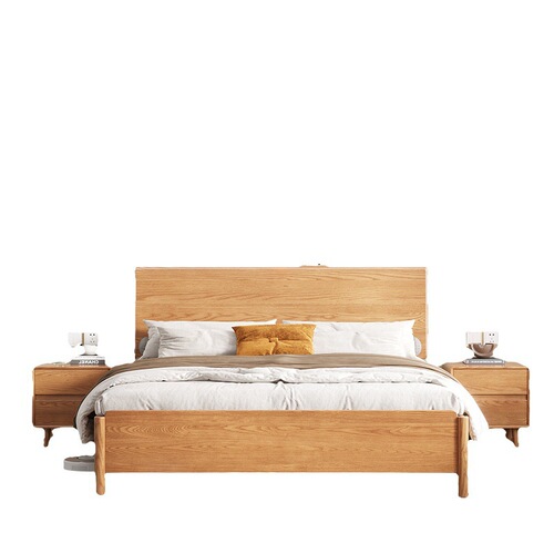 Nordic solid wood bed modern simple ash wood 1.8m single and double wedding bed 1.5m master bedroom high box storage bed